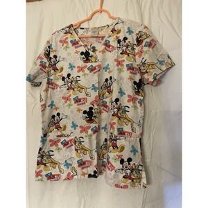 Disney Mickey and Pluto Scrub Top I Love My Best Friend Women's Size Medium